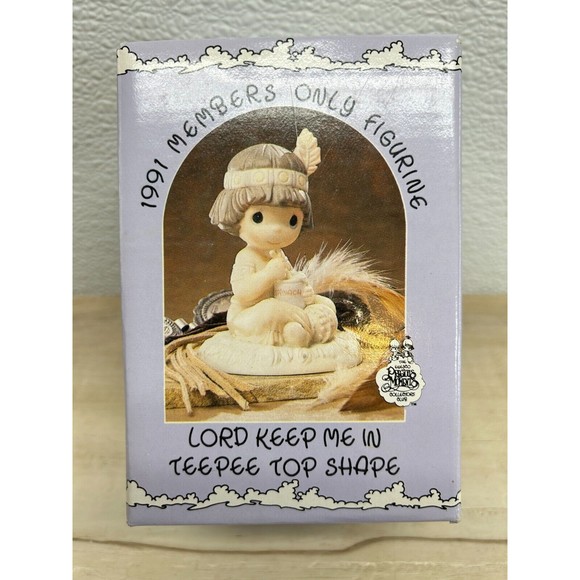1991 Enesco Precious Moments "Lord Keep In Teepee Top Shape" Porcelain Figurine - Picture 10 of 12